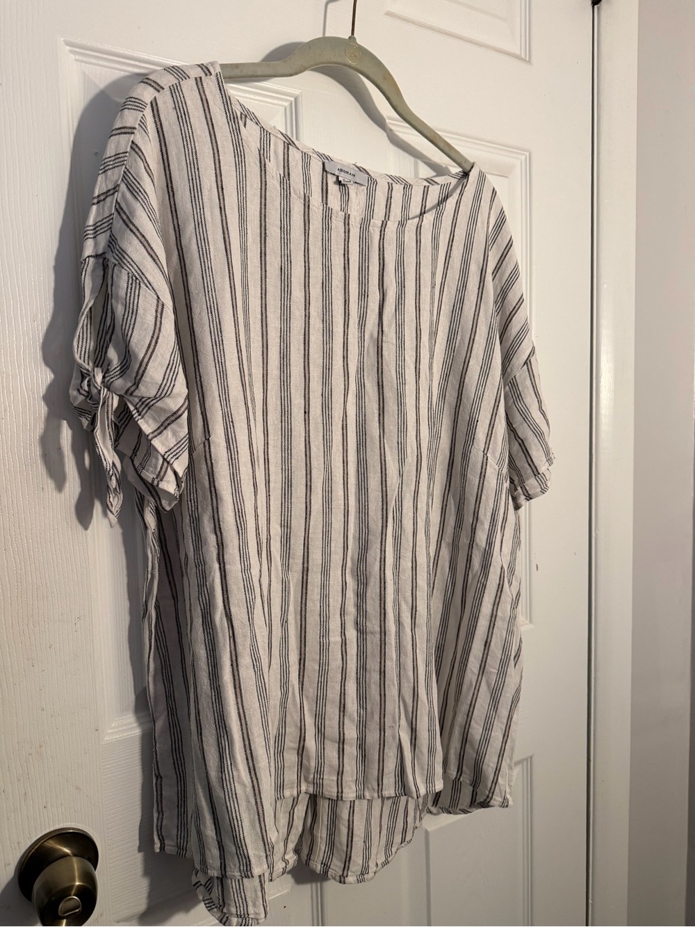 Casual Striped Short-Sleeve Blouse - White with Black Stripes